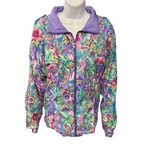 Vintage Pierre Cardin Floral Print Windbreaker Jacket Purple Multicolor‎